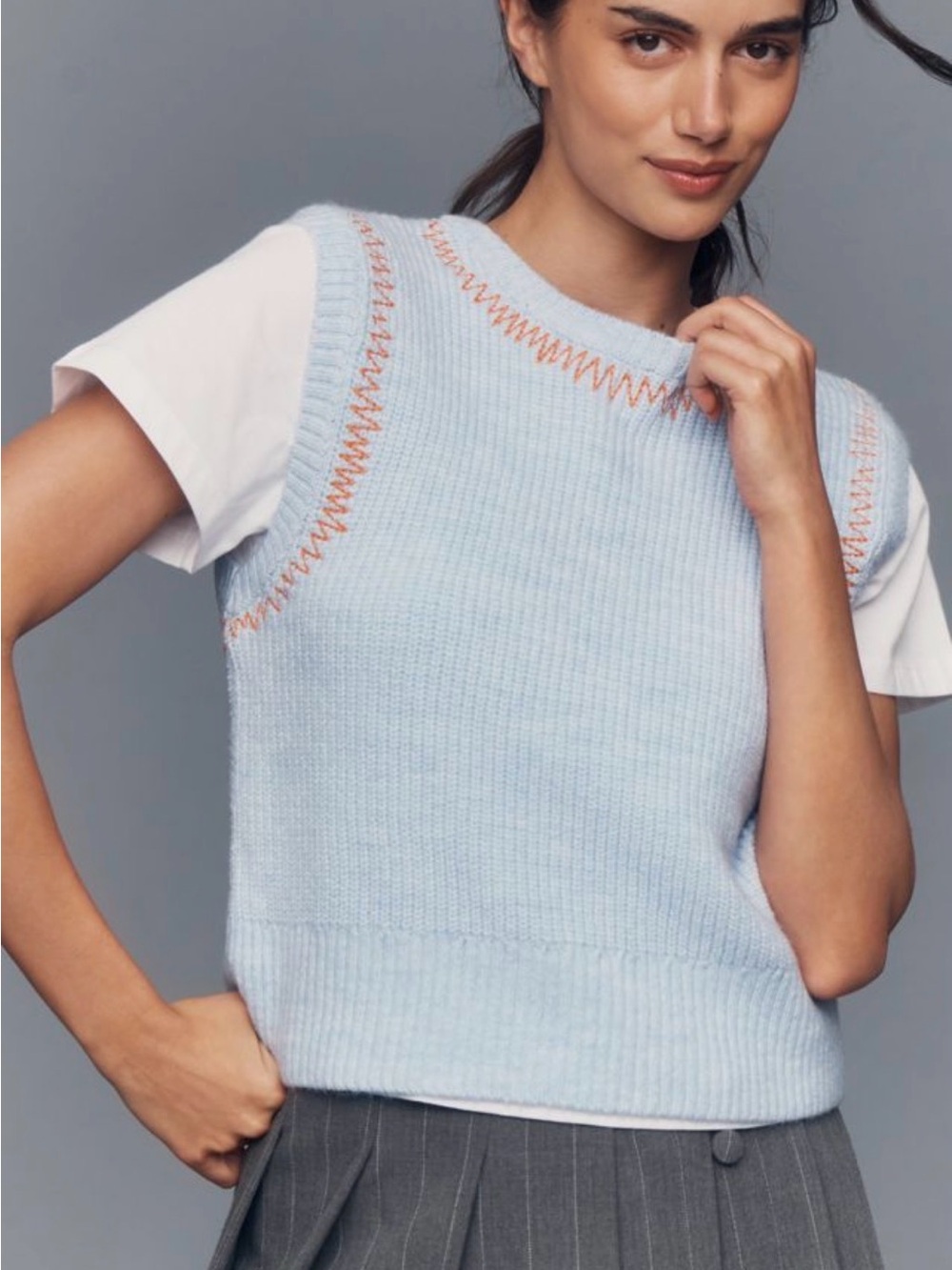 Pilcro Light Blue Twofer Zig-Zag Sweater Vest